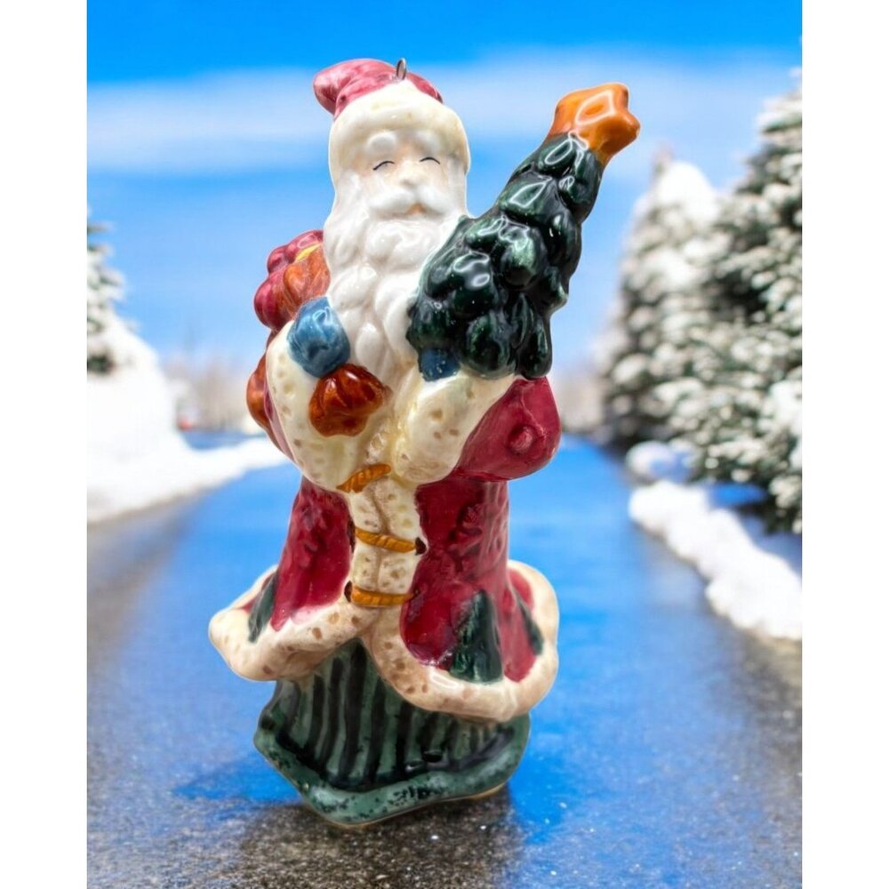 Santa Claus Christmas Tree Ornament Holding Tree Gift Bag Holiday Decor